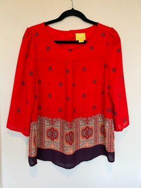 Maeve Red Printed Peasant Blouse with Border